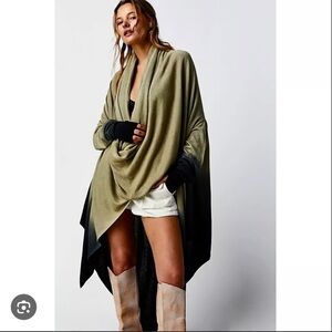 Nicholas K x Free People Serius Dip Dye Sweater Cardigan Green M/L Linen Blend